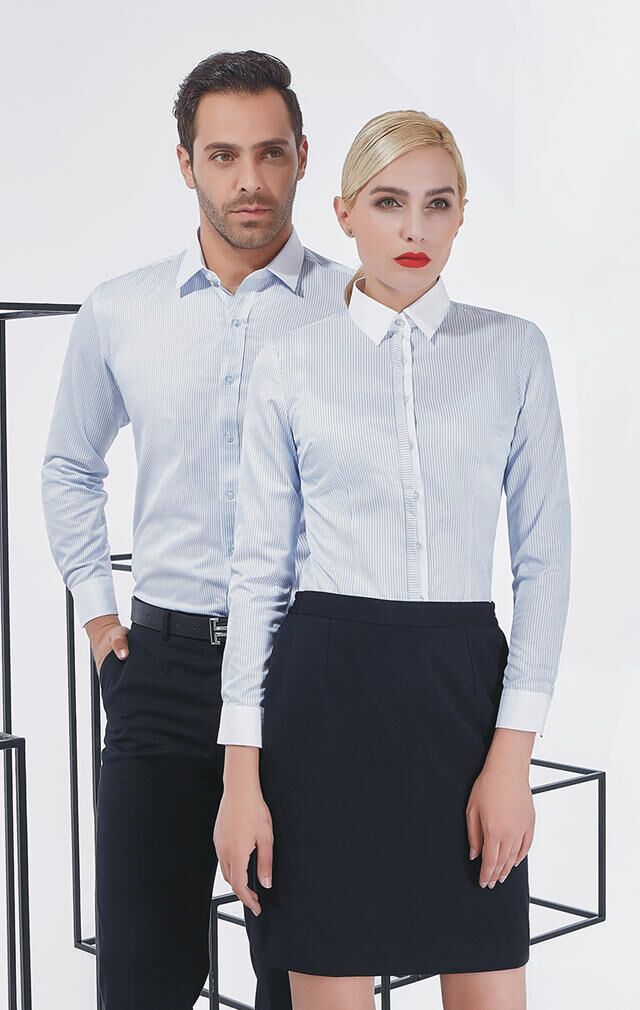 長(zhǎng)袖職業(yè)裝藍(lán)色細(xì)紋襯衣006