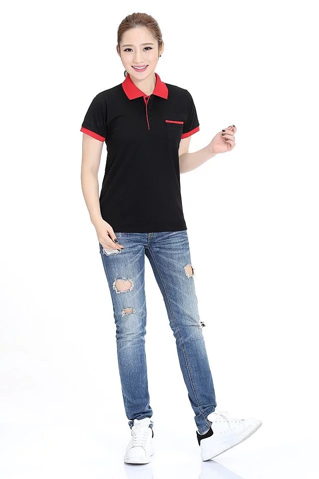 黑底紅邊女士廣告服T095